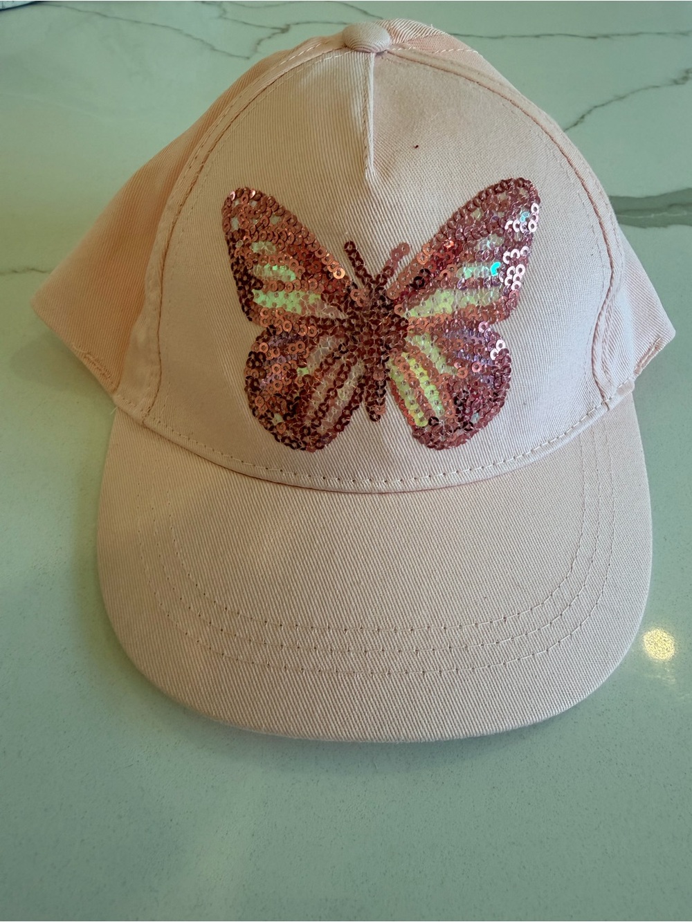 NWT girls Pink Sequin Butterfly Baseball Cap kid size 4-8 years